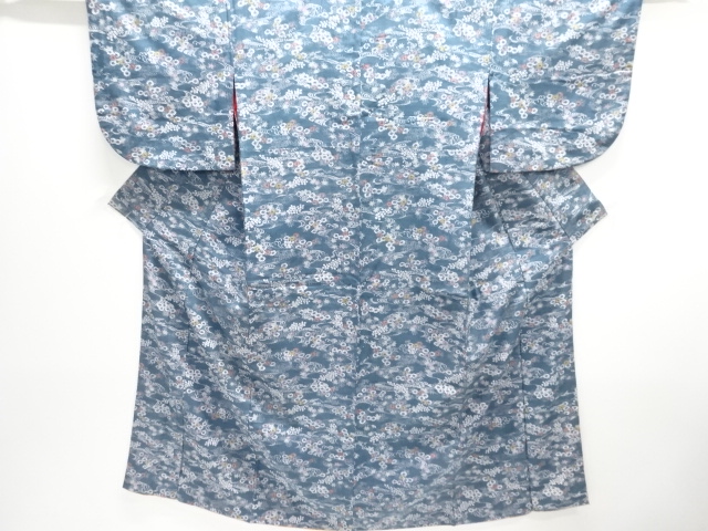 JAPANESE KIMONO / ANTIQUE TAISHO-ROMAN TSUMUGI KIMONO / A FLOWER PATTE